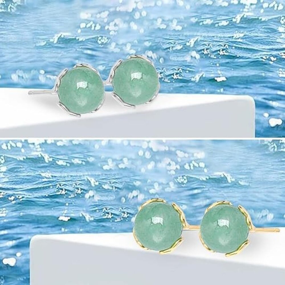 Heart Gold Green Jade Sterling Silver Stud Earrings View 4